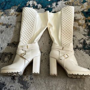 Elegant White Quilted knee high Boots